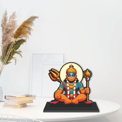 Image of CVANU Wooden Idols & Figurine Table Top Hanuman Ji Decorative Item Religious Showpiece for Study Table| Office Desk| Book Shelf| Gift| Home Decoration (6inch X 5.9inch) S493