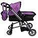 Mommy & Me Babyboo Luxury Leather Look Doll Pram Foldable Doll Stroller with Basket, Convertible Seat, Adjustable Handle, Swiveling Wheels, and Free Carriage Bag (Multi Function) - 9651A Purple