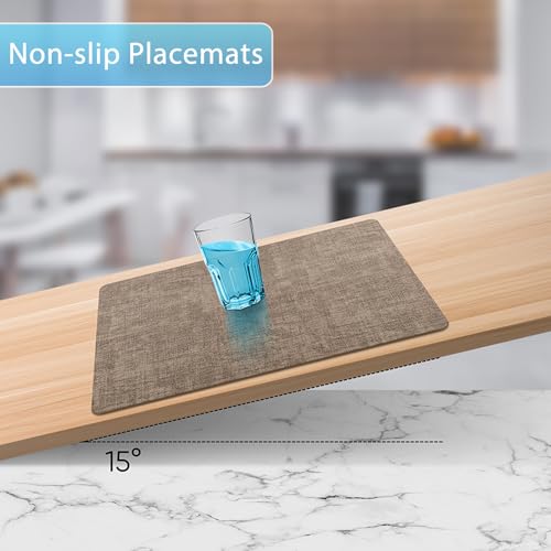 Placemats Set of 6 Washable, Heat Resistant Table Placemats Wipeable Faux Leather Place Mats Non Slip, Waterproof Square Table Mats for Indoor Outdoor, Apricot