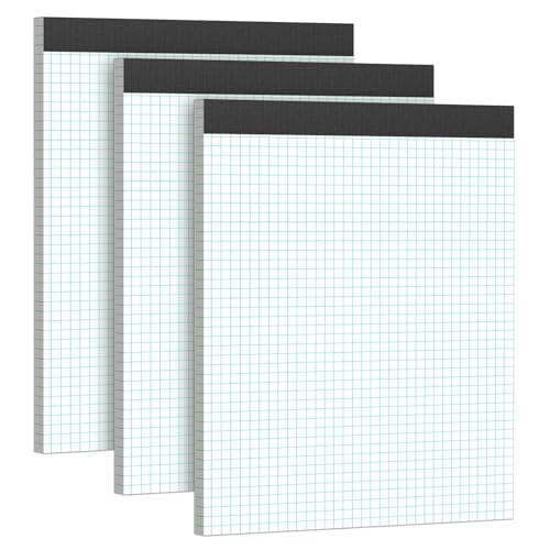 Graph Paper Pad 3 Pack White Graph Pads 8.5 x 11.75 Letter Size...