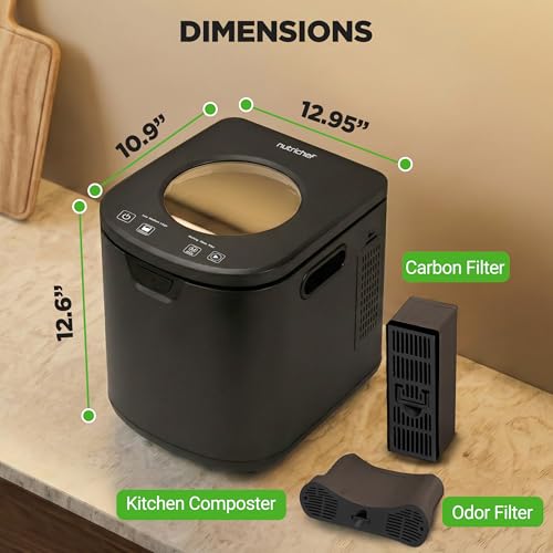 NutriChef 4 Quart Electric Kitchen Composter | Smart Countertop Composter Includes 2 Odorless Carbon Filters | Electric Compost Bin for Indoor Use | 3 Volume Based Modes Small, Medium & Large | Gray by Nutrichef - Image 7