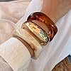 AVOGIR Chunky Acrylic Bangle Bracelet for Women Colorful Resin Bracelets Trendy Stack Statement Cuff Jewelry Gift (Gold 02) #2