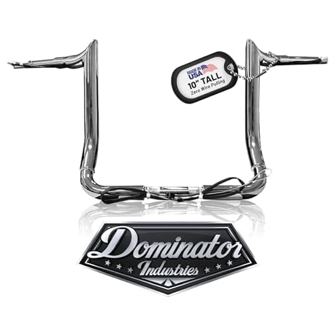 Dominator Industries 1 1/4" PRE-WIRED 10" Meathook Bar Ape Hangers Handlebars Compatible With 2014-2023 Harley-Davidson Bagger Touring Electra & Street Glide, Special, Ultra Limited (Chrome) Cover