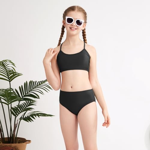 Weixinbuy Girls 3 Piece Swimsuit Bathing Suits Solid Bikini Set with Printed Sports Shorts Swimwear for 9-16Y Teen Girls2