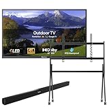 SYLVOX Outdoor Fernseher mit Ständer rollbar &Soundbar, 65 Zoll Smart QLED TV, Wetterfest Outdoor TV Support Google Assistant, 4K UHD, Dolby Atmos, IP55 Wasserdicht, 1000 Nits TVS für Terrasse, Garten