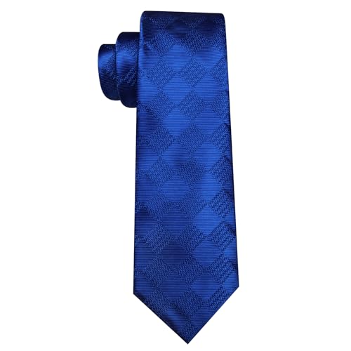 Image of Barry.Wang Plaid Ties Check Mens Necktie Set with Handkerchief Cufflinks Classic Stripe