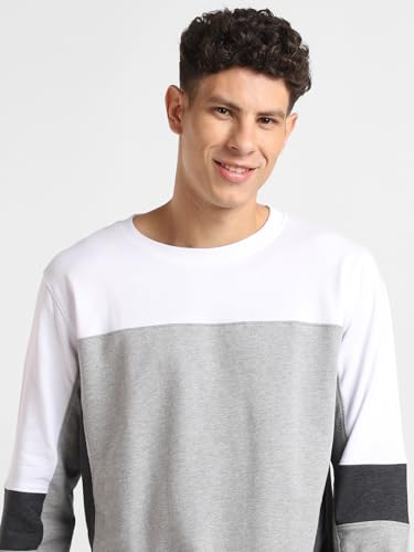 Image of NOBERO Grey Melange Co-ord Set for Men | Comfy Pure Cotton Grey Lounge Wear | Jogger and Sweatshirt Set