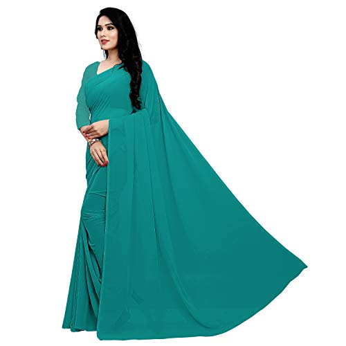 Image of StyleScope Women's Plain Georgette Saree With Georgette Plain Matching Unstitched Blouse Piece (Plainn)
