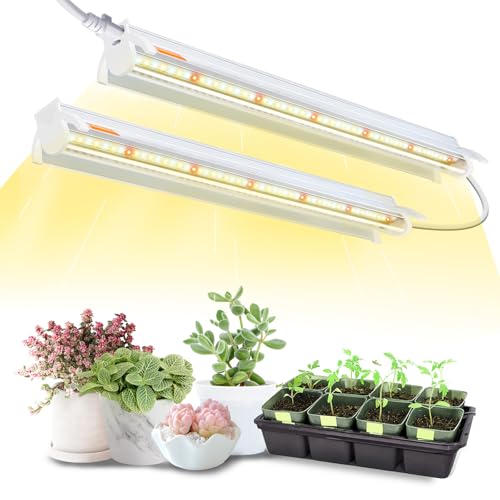 T5 plant lampen voor kamerplanten, 42cm 2-pack (10W x2) volspectrum LED plant licht met reflectoren voor zaailingen, 4000K wit groeien licht strip voor planken/rekken
