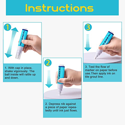 Nadamoo Grout Renew Pen White, 2 Large Size 20Ml Tile Grout Paint Pens, Grout Shine Touch Up Repair Marker Tile Gap Coating- Restore Grout Line, With 2 Replacement Nibs And 1 Cleaning Brush #TOP4