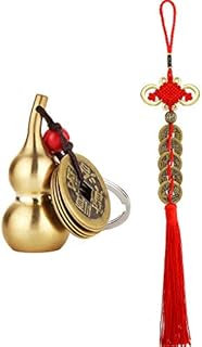 2 Pieces Chinese Coins Feng Shui and Brass Wu Lou Health Amulet Gourd Keychain Chinese Knot Lucky Charms Red String 2023 for Good Luck Fortune Wealth Health Success to Friends Families Lovers