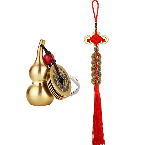 WILLBOND 2 Stück Feng Shui Deko Chinesisches Neujahr 2026 Chinesische Glücksbringer Glücksmünzen Messing Wu Lou Feng Shui Glücksbringer für Chinese New Year Decoration Viel Glück Gesundheit Reichtum