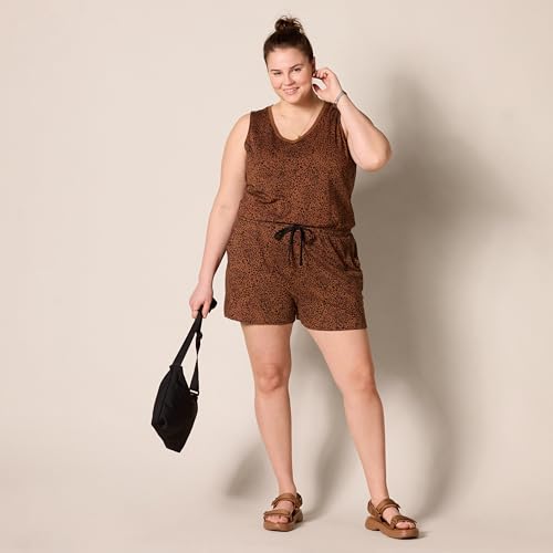 Amazon Essentials Women's Studio Terry V Neck Romper, Stretchy Exercise Loungewear, Soft, Black Brown Animal Print, X-Large by Amazon Essentials - Used condition - Image 6