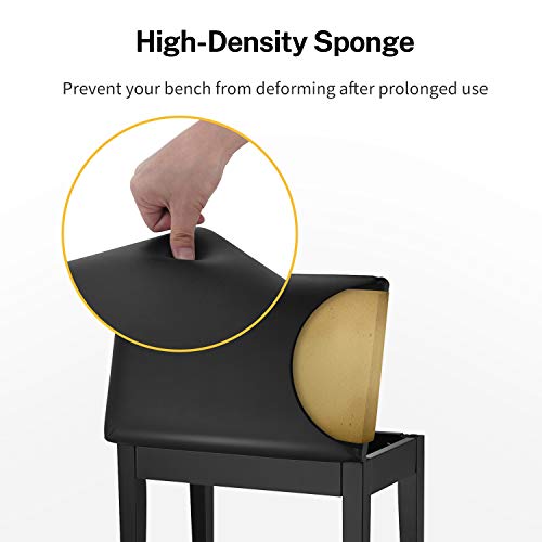 Donner Piano Bench with Storage for Music Sheet, Padded Cushion Keyboard Stool Chair Vanity Seat, Black