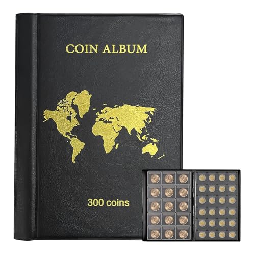 Album de collection pour pièces de monnaie 300 pochettes, 3,1 * 3,1 cm/4,6 * 4,6 cm Album pour pièces de monnaie, 14 pages, Rangement pour pièces de 2 euros, Livre de pièces de monnaie, Album de