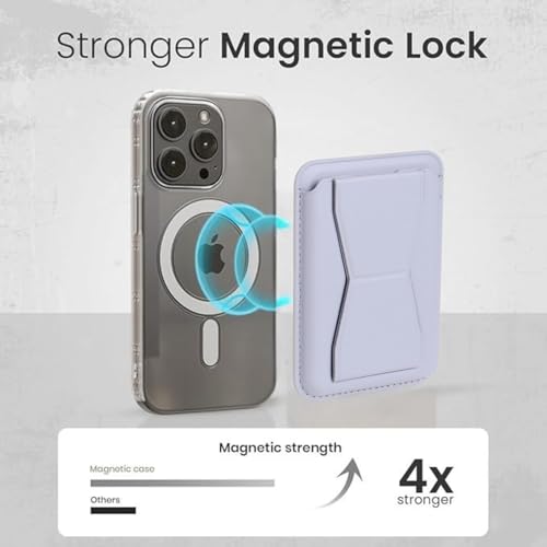 Image of Stealodeal MagSafe Magnetic Card Holder with Stand for iPhone | 2-in-1 Wallet & Mobile Stand | Strong Magnetic Grip | Ultra-Slim PU Leather Finish | Secure Card Storage (Color-Light Purple)