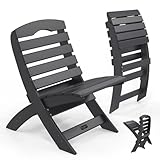 VINGLI Portable Adirondack Chairs Set of 2, Folding Plastic Adirondack Chair for All Weathers, Outdoor Fire Pit Chairs for Patio Poolside Porch Beach, Capacity 350 LBS, Black