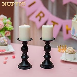 NUPTIO 2 Pcs Candle Holders for Pillar Candles Black Candle Holder for 50mm Candles Christmas Halloween Mantlepiece Decorations Ideal for Weddings Special Events Party Living Room