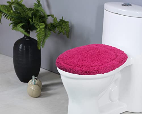 Home Weavers Luxury Collection 18" x 18" Toilet Lid Cover – 100% Cotton, Hot Pink, Tufted, Soft & Absorbent, Non-Slip, Machine Washable Bathroom Lid Cover Mat by Home Weavers - Used condition - US$17.47