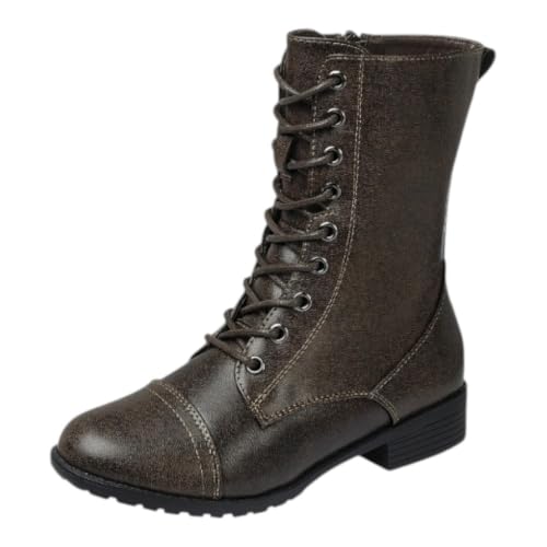 Image of Forever Link Womens Round Toe Military Lace Up Knit Ankle Cuff Low Heel Combat Boots