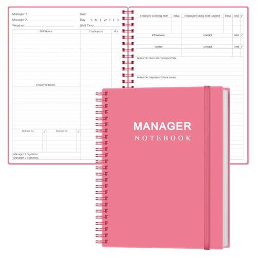 Heveboik Manager Notebook - Manager's Log Book Planner Management Logbook, Spiral Bound, Inner Pocket, 8.2'' X 10.5", Pink