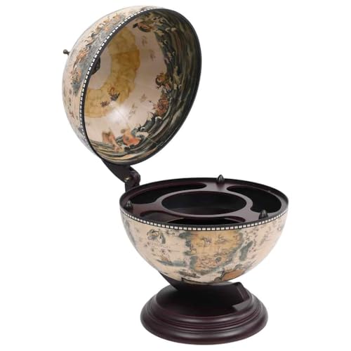 vidaXL Eucalyptus Wood Tabletop Globe Bar Wine Stand Kitchen Mini Pub Globe Wooden Drink Cabinet Dining Room Liquor Storage Unit White