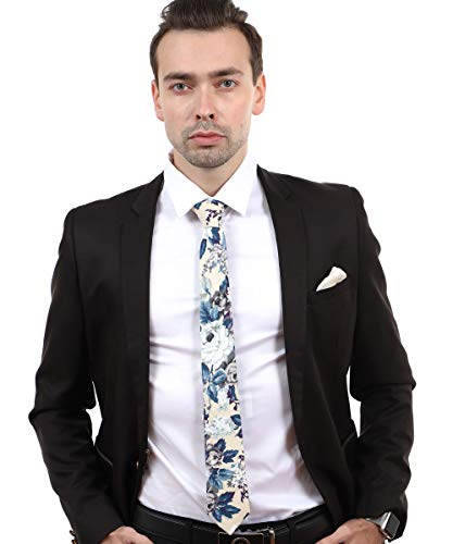 Image of JESLANG Men's Cotton Printed Floral Tie 2.56 inch Skinny Narrow Necktie Various Designs