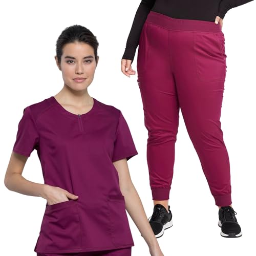 Ensemble de travail femme bordeaux haut col rond et pantalon jogging Cherokee XS