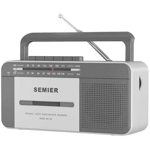 SEMIER Retro Cassette Player Recorder Boombox with AM/FM Radio Stereo, AC or Battery Powered Portable Vintage Casette Tape Player with 6W Loud Speaker and Earphone Jack for Home or Outdoor Cover