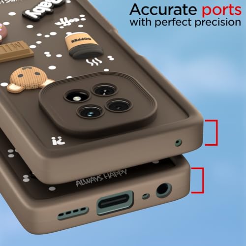Image of Outlouders Back Cover for Realme C63 5G | 3D Cartoon Cute Fun Bear | Silicone Full Body Protection Bumper Case (Brown)