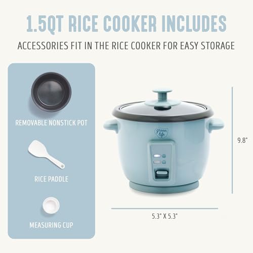 image for GreenLife 1.5 QT Electric Rice Cooker, Compact Small Size, 3-Cups Unco