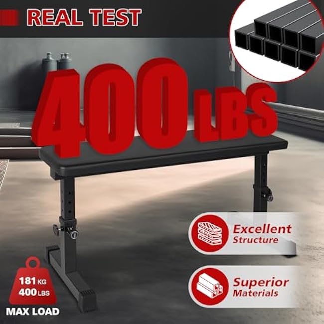 MIUDGIG Flat Weight Bench, Adjustable Height Strength Training Bench, Heavy Duty Workout Bench for Home Gym, Multifunctional Exercise Bench Press for Full Body Exercises & Fitness, Home/Gym Easy Assembly