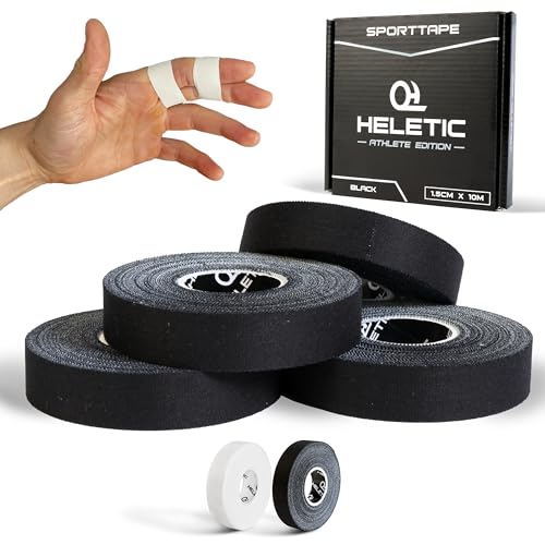 HELETIC Fingertape 4er Set Sporttape 1,5cm x 10m Athlete Edition - Tape mit extra starker Klebkraft, leicht abreißbar & wasserabweisend (schwarz)