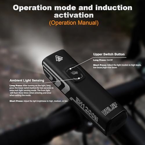 1200 Lumen Fahrradlampe Vorne mit Rücklicht, 4500mAh USB-C Akku, 4 Modi für Pendeln MTB Straße