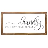 UPPER DECOR Laundry Sign for Laundry Room Decor Wash Dry Fold Repeat Farmhouse Laundry Room Wall Decor Cute Laundry Room Wooden Sign 16 x 8 Inches