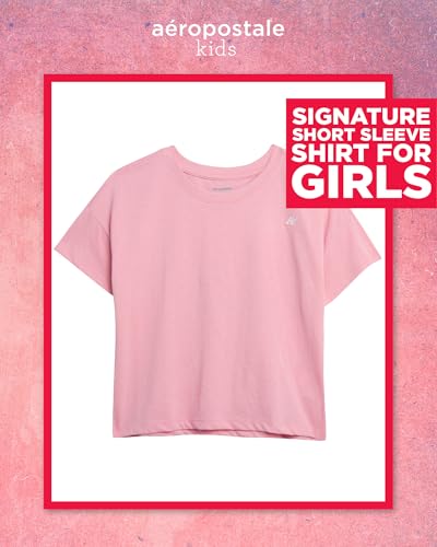 Image of Girls T Shirts - Soft Cotton Blend Short Sleeve Cute Graphic Tees - Classic Crewneck Logo Tee Girls Shirts (Sizes: 4-16), Size 14-16, Blossom