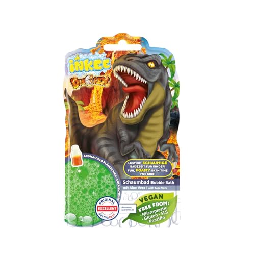 INKEE Bubble Bath Dino - Bain moussant pour enfants Dinosaure, Liquide pour mousse de bain VERT avec Aloe vera & Arôme Bonbon Cola, 40g