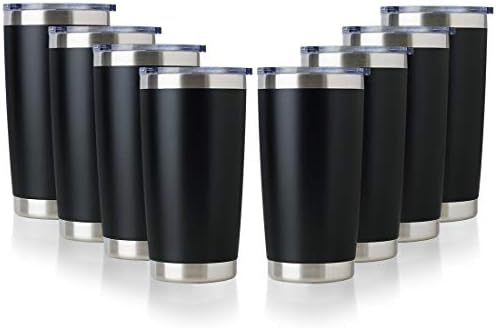 DOMICARE 20oz Stainless Steel Tumbler Bulk with Lid, Double Wall Vacuum Insulated Travel Mug, Powder Coated Coffee Cup, Powder Black, 8 Pack