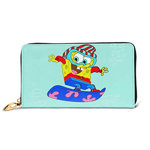 Preisvergleich Produktbild Spongebob Geldbörse aus echtem Leder, mit Reißverschluss, lange Clutch, Münzfach, Kartenpaket für Damen und Herren