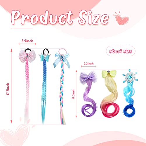 10 Pcs Colored Hair Extensions For Kids With Hair Clips Bows Kids Braiding Hair With Rubber Bands Ponytails Hair Extension Rainbow Curly Wig For Girls Toddler Princess Party Hair Accessories #TOP4