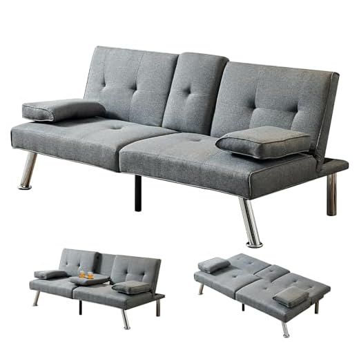 Modern Linen Convertible Futon Sofa