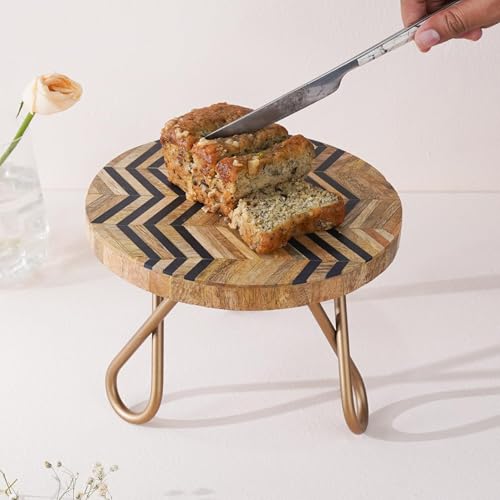 Image of CASADECOR Chevron String & Metal Rhombus Maze Pizza Cake Part Stand Pack of 1 (Brown, Diameter-8 Inch)