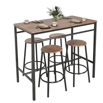 ARTETHYS Dining Table and Chairs Set 4, Breakfast Bar Table and Stools Set of 4, 5 Piece Dining Set, Modern Design for Home Kitchen Bistro Patio Garden, Brown