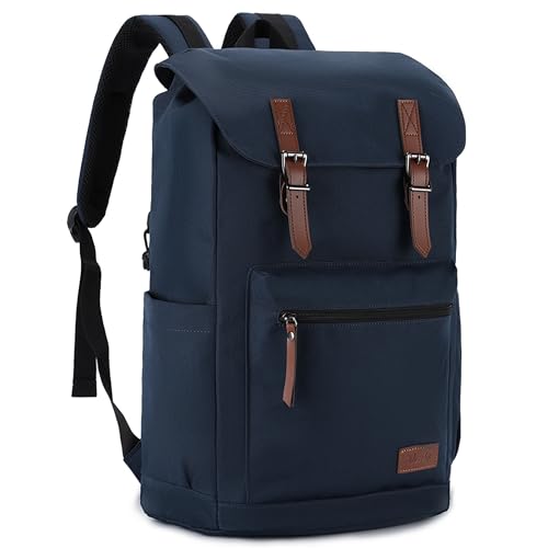 VASCHY Mochila masculina, resistente à água, mochila escolar de viagem antifurto casual para trabalho e negócios, Azul marino, 32x18 x46cm/12.8x7x18 inches(L x W x H), Mochilas de mochila