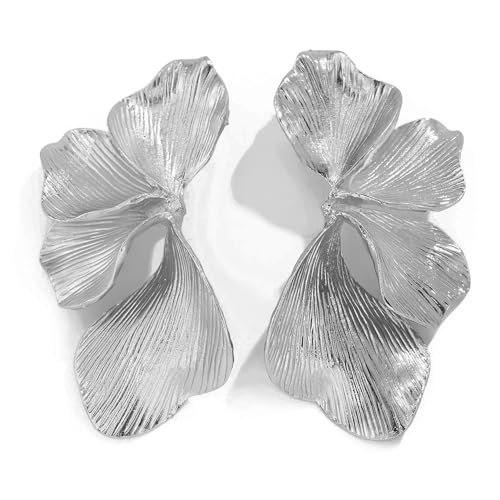 HSAJS Große Gold Blume Ohrringe mit Metall Blütenblatt - Übertrieben Leichte Hypoallergene Modeschmuck für Frauen und Mädchen Geschenke