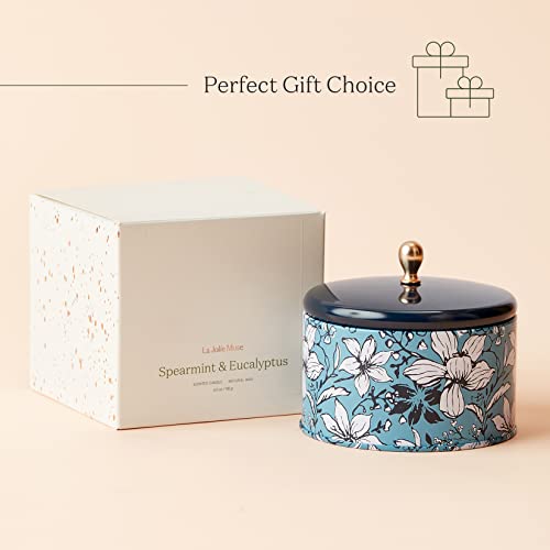 La Jolie Muse Eucalyptus Peppermint Scented Candle, Aromatherapy Candle For Home, Calming Candles For Anxiety And Stress, 35 Hours Long Lasting Burning, Natural Wax, Tin, 6.5 Oz #TOP5