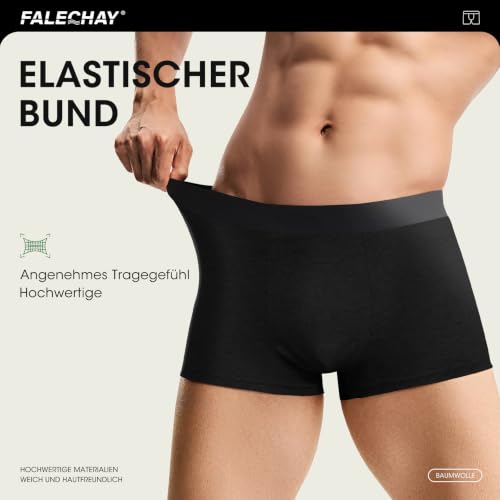 Falechay Calecon Homme Lot de 6 Boxer Homme Conton Respirant Confortale Boxers Fitted Doux Caleçon Conton sous Vetement Hommes Noir/Gris – vue 2