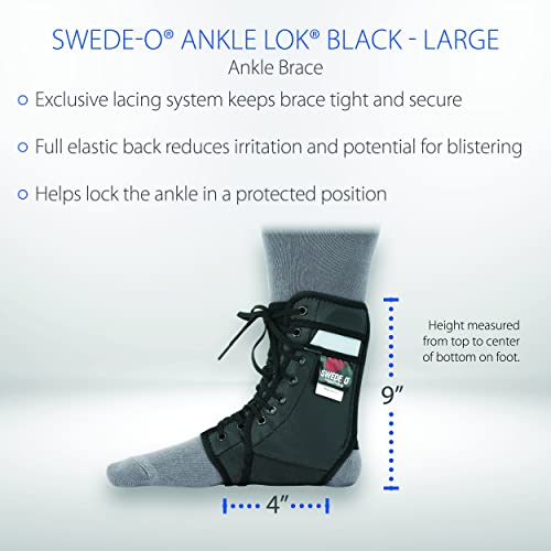 Swede-O Ankle Lok Reinforced Laced Ankle Brace With Stays, High Support For Sports, Black, Large #TOP6
