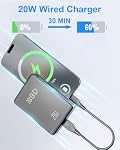 BBD 12000mAh Magsafe Power Bank for iPhone,Wireless Power Bank With 20w Fast Charger,Magsafe Battery Pack With Cable USB C In&Out,Slim Magnetic Portable Charger For Iphone 17/16/15/14/13 Series 1 Pack