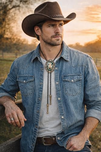 Image of Jeilwiy Bolo Tie for Men Western Cowboy Gothic Bolo Tie Necklace Halloween | Glow in Dark Bolo Tie for Men Women, 3D Halloween Bolo Tie, Gothic Western Ties, String Ties for Men Rodeo Leather Necktie